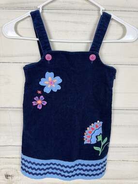 Girls Hartstrings New Sz 4 Embellished Navy Cordroy Jumper Dress